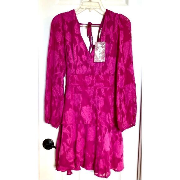BOG BAND OF THE FREE - NWT “Kiss Me” Peplum Tiered Mini Dress in Fuchsia - Picture 3 of 16